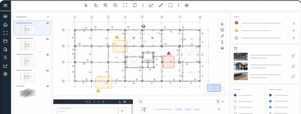 RFI analysis view with review points marked on a structural drawing