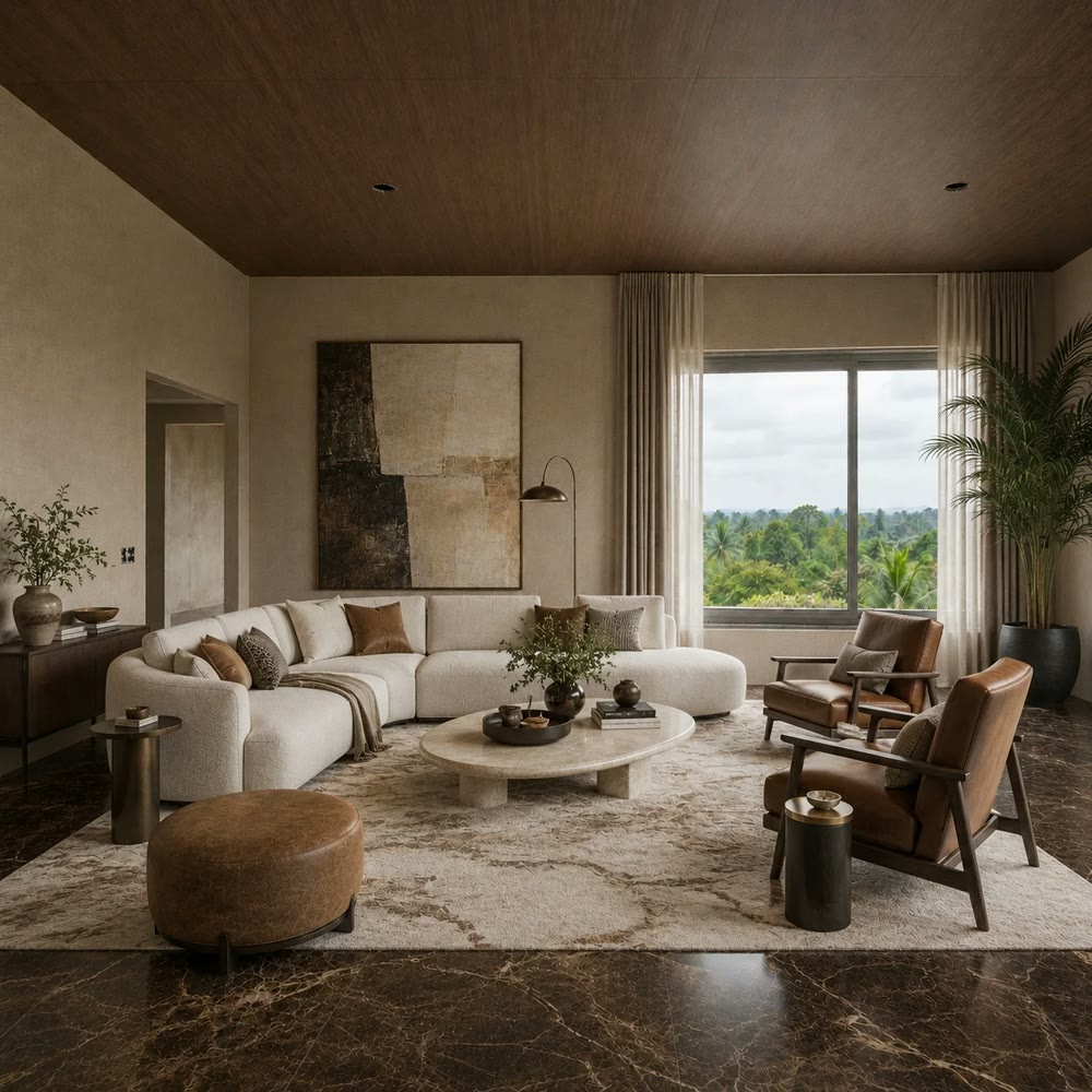 Furnished living room in Dark Marble
