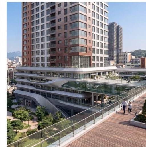 외관 디자인 B를 적용한 동일 건물의 저층부 PLAD 렌더링 사례